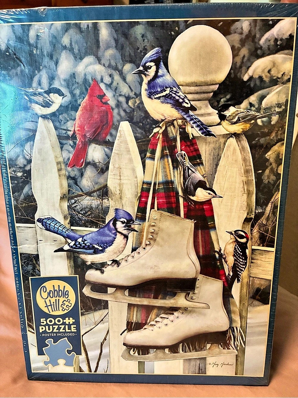 Cobble Hill Birds with Skates 500+ Piece Puzzle Blue & White